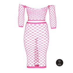 Ouch! Glow Bustier et Robe Filet Épaules dénudées Rose Fluo